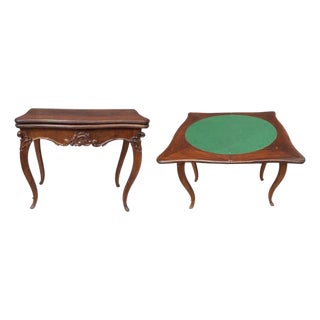 19th-Century French Louis XV Style Fold Top Mahogany Game Table / Console Table For Sale