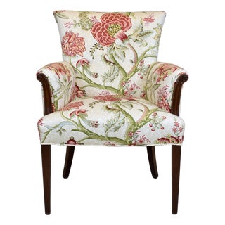 Carved Mahogany Regency Style Lounge Accent Chair, Floral Upholstery, Usa, 1940's For Sale