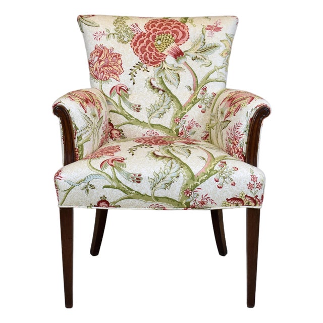 Carved Mahogany Regency Style Lounge Accent Chair, Floral Upholstery, Usa, 1940's For Sale