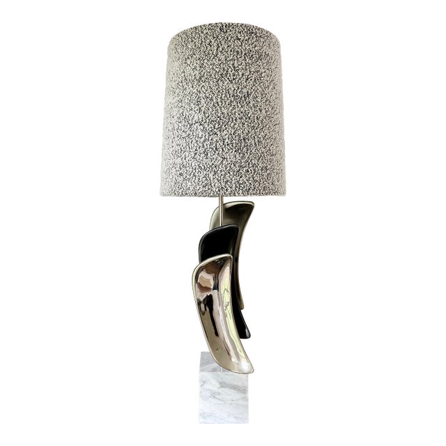 1960s Laurel Lamp Company Sculptural Table Lamp With Custom Bisson Bruneel Shade For Sale