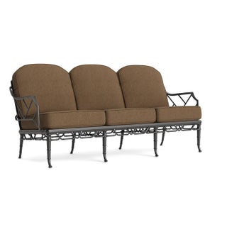Brown Jordan Calcutta Sofa, Textured Pewter frame with Fusion Moccasian fabric For Sale