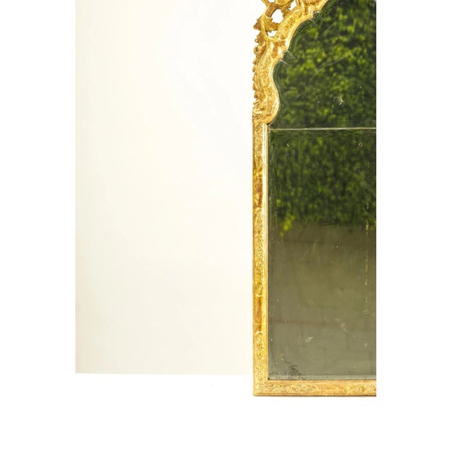 19th c. English Giltwood Mirror with beveled carved crown 57.5"H 24"W