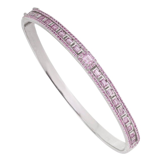 925 Sterling Silver Geometric Hinged Bangle With Mixed Cut Pink Sapphires - Caratandher For Sale
