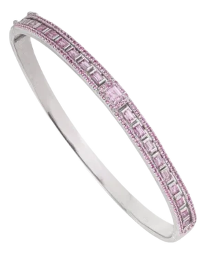 925 Sterling Silver Geometric Hinged Bangle With Mixed Cut Pink Sapphires - Caratandher