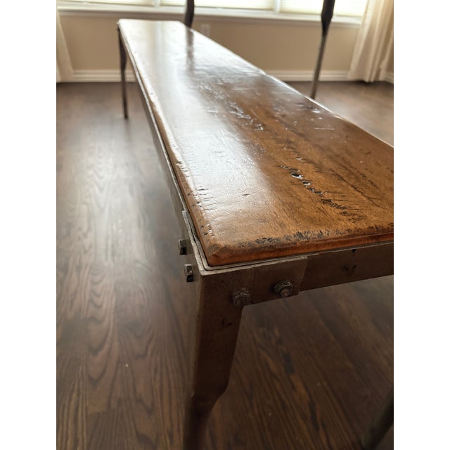 Brown Arhaus Reclaimed Oak Table and Bench With Industrial Legs For Sale - Image 8 of 10