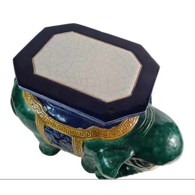 1900 - 1909 Antique Chinese Shiwan Ceramic Elephant Garden Stool For Sale - Image 5 of 16