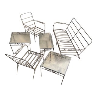 Vintage Mid-Century Russell Woodard Wrought Iron Patio Set, Attributed, 6 Pieces For Sale