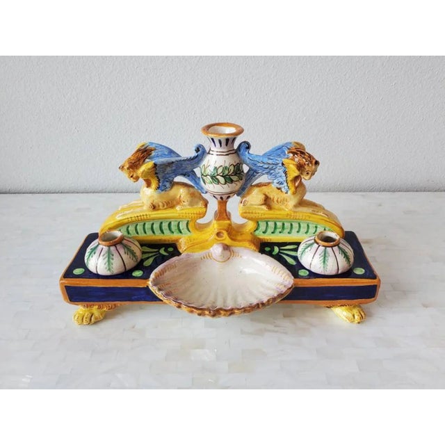 Antique Italian Renaissance Majolica Double Inkwell For Sale - Image 11 of 11