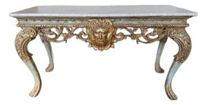 French Painted and Parcel Gilt Console With Carrara Marble Top