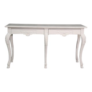 1960s Baker Furniture Swedish Style White Distressed Console Table For Sale