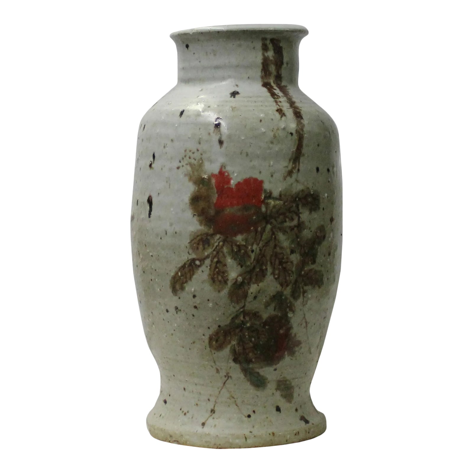 Handmade Ceramic Off White Gray Flower Graphic Jar Vase Chairish