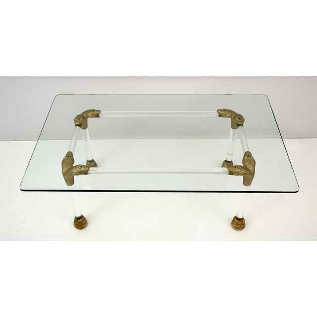 Gold Mid-Century Coffee Table in Acrylic Glass and Brass with Snake Head Details, Italy, 1970s For Sale - Image 8 of 8
