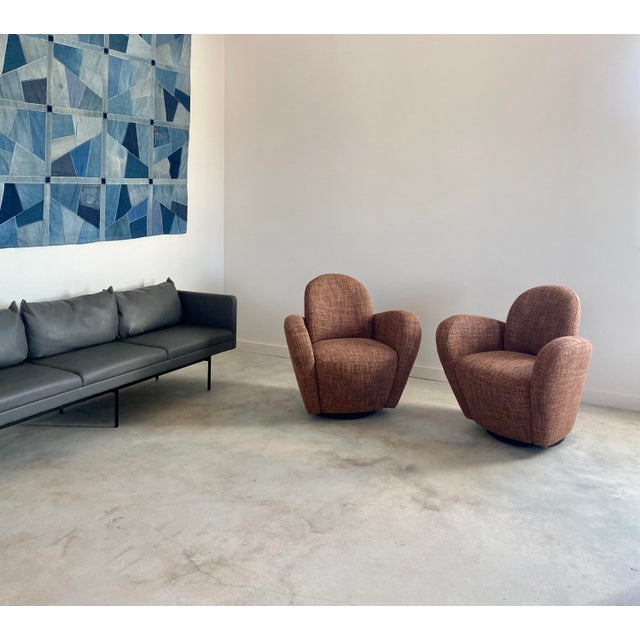 Pair of Michael Wolk "Miami" Postmodern Striped Swivel Chairs For Sale - Image 10 of 15
