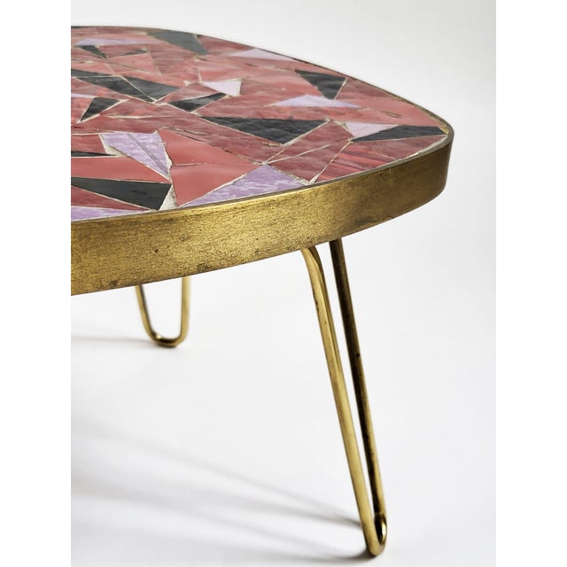 Metal Mid-Century Modern Mosaic and Brass Side Table with Hair Pin Legs from Ilse Möbel, 1950s For Sale - Image 7 of 13