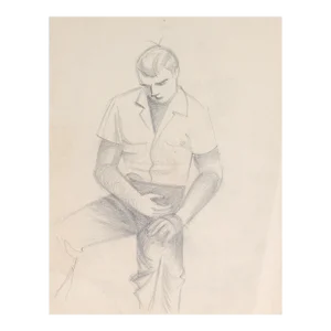 Seated Male Figure Mid 20th Century Graphite