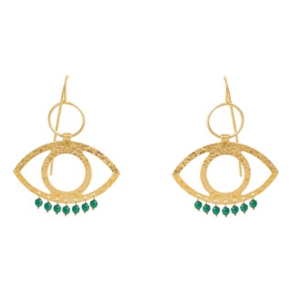 Cleopatra’s Eye Green Jade Gold Earrings, a Pair For Sale