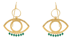 Cleopatra’s Eye Green Jade Gold Earrings, a Pair