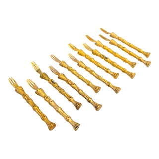 Vintage Golden Bamboo Cocktail Forks - Set of 11 For Sale