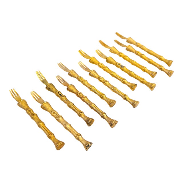 Vintage Golden Bamboo Cocktail Forks - Set of 11 For Sale