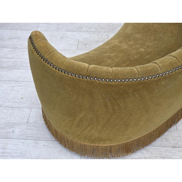 Danish 2-Seater Banana Sofa in Green Furniture Velour, 1970s For Sale - Image 15 of 18