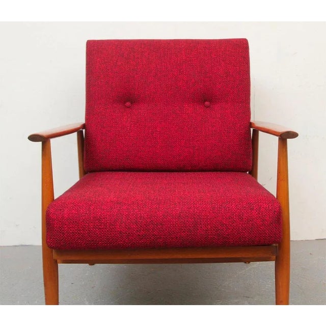 Red Cushioned Armchair, 1950s For Sale - Image 10 of 12