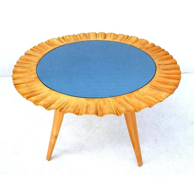 Baple Coffee Table and Blue Mirrored Glass from School of Turin, Italy, 1950s For Sale - Image 4 of 4