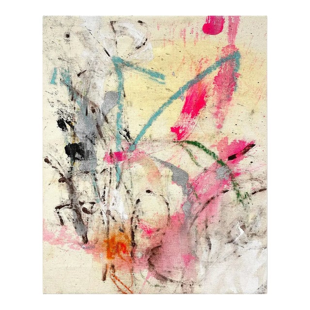 Contemporary Abstract Mixed Media on Canvas Painting "Floral Note" by Ludovic Dervillez For Sale