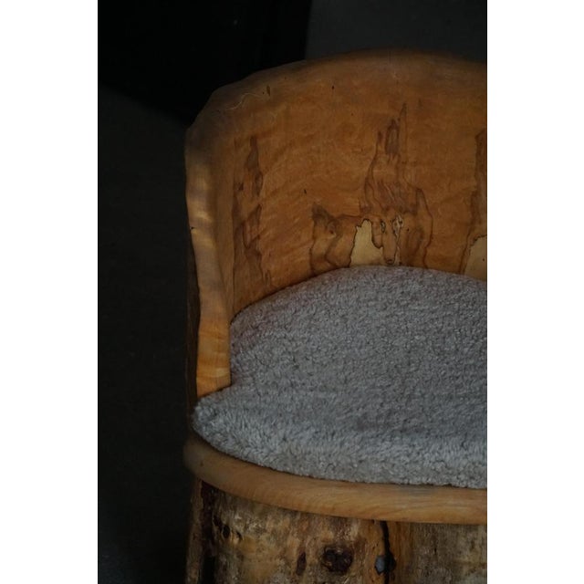Wood Mid-Century Swedish Brutalist Stump Chair in Wood & Lambswool Seat, 1960s For Sale - Image 7 of 13