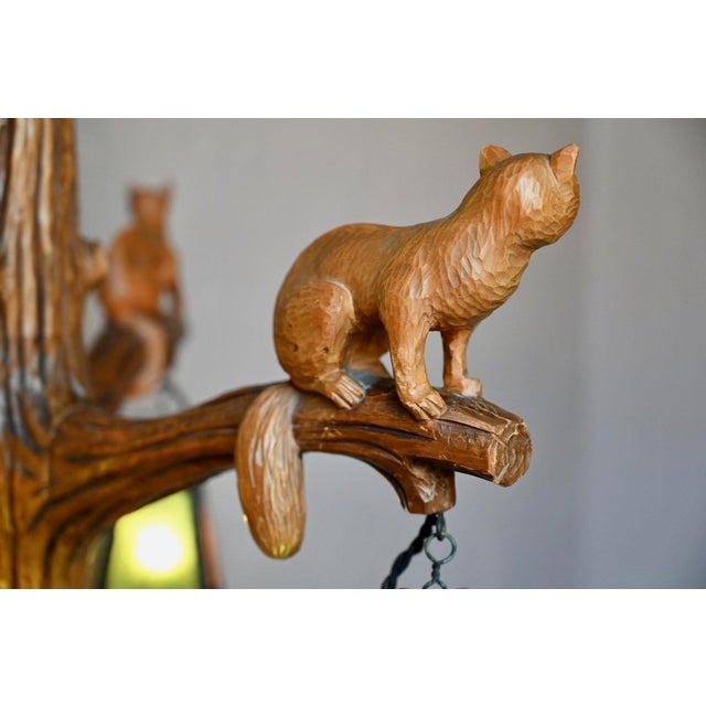 Metal Vintage Carved Wooden Pendant Light in Black Forest Style, 1960s For Sale - Image 7 of 18