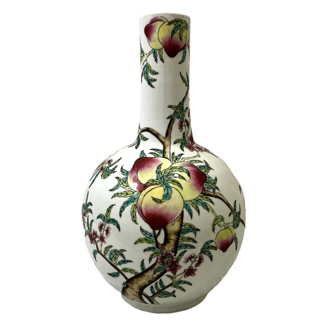 Asparagus Pair of Large Chinese Famille Rose Porcelain “Nine Peaches” Vases For Sale - Image 8 of 14