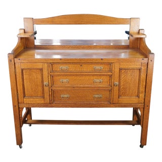 Antique Come-Packt Quartersawn Oak Mission Buffet Sideboard Server W Mirror For Sale
