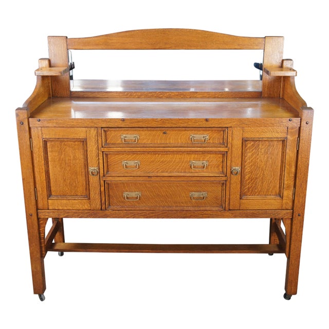 Antique Come-Packt Quartersawn Oak Mission Buffet Sideboard Server W Mirror For Sale