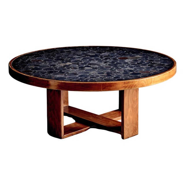 Coffee Table with Mosaic Stone Top attributed to Heinz Lilienthal, Germany, 1970s For Sale