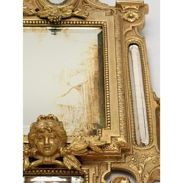 Antique French Renaissance Revival Cast Brass Girandole Sconce Mirrors - A Pair For Sale - Image 14 of 16