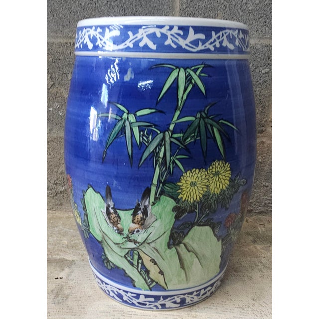 A Chinese Enameled Ceramic Garden Stool for your consideration. Measures 10.5" in diameter and stands 16" in height.
