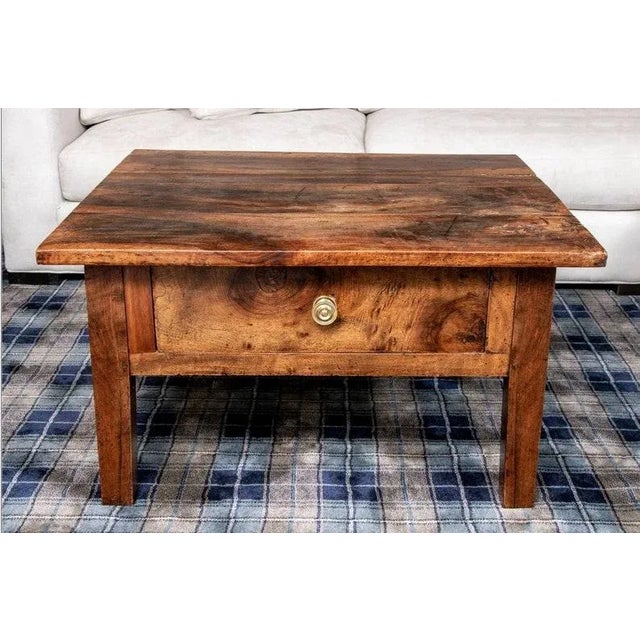 A rustic country European antique fruitwood work table with beautiful patina. The ideal Wabi-Sabi style table, celebrating...