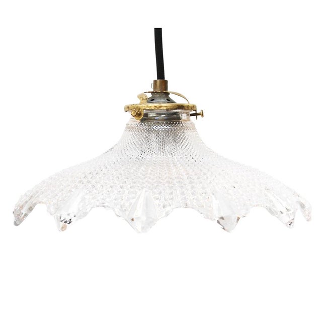 Vintage French Holophane Clear Glass Pendant Light For Sale - Image 6 of 6