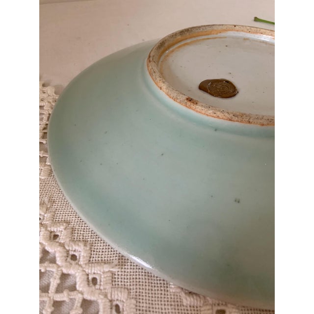 Ceramic Mid 20th Century Large Chinese Celadon Plate With Export Seal For Sale - Image 7 of 8