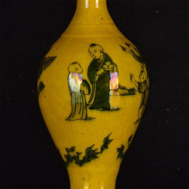 Yellow Glaze Figural Porcelain Olive Vase, Chinoiserie Decor Vessel For Sale - Image 4 of 8