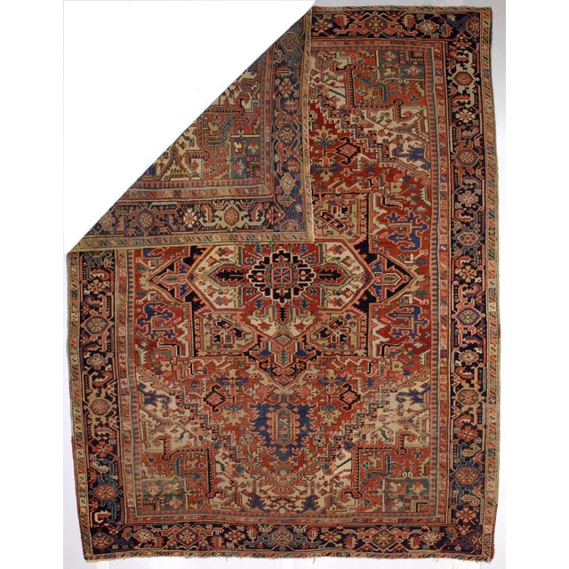Antique Persian Heriz Rug 8'6" x 11’1". The numerous rugs of the famous NW Persian weaving district, from small scatters...