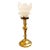 Antique French Sold Brass Candlestick Lamp With Frosted Glass Leaves Shade For Sale