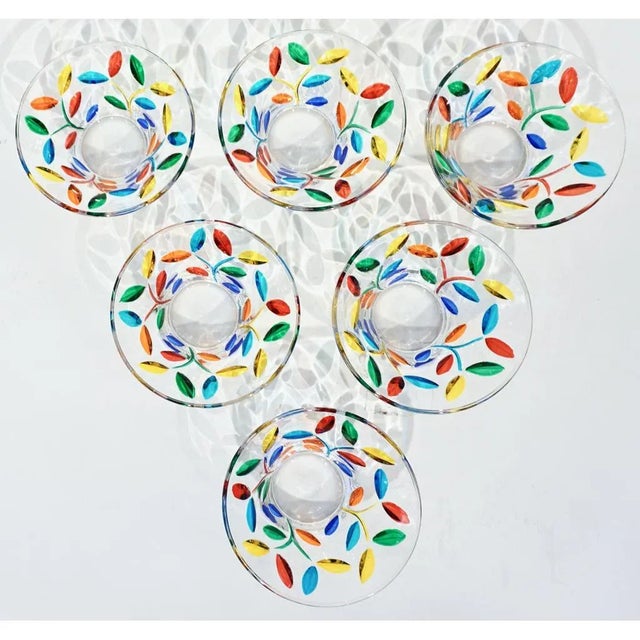 A brightly colored Venetian set of six serving cups / small bowls, handcrafted in Italy by Colleoni, in crystal clear...