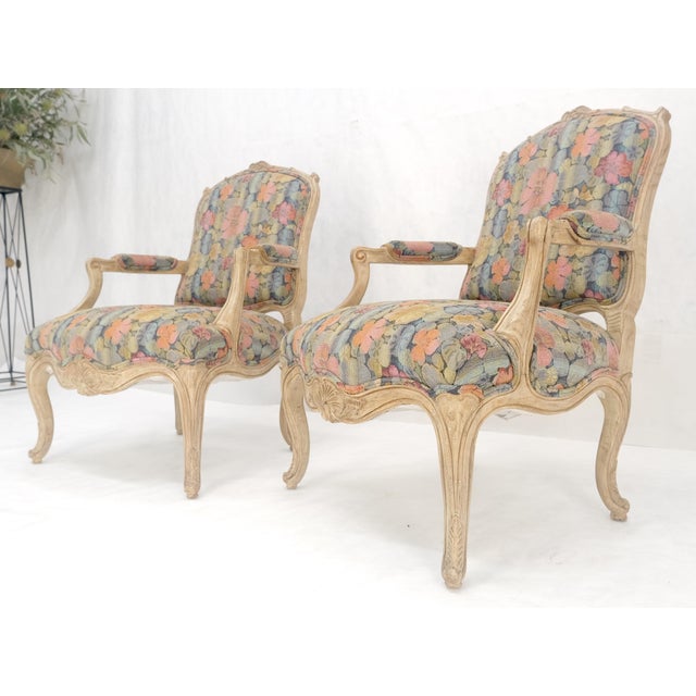 Pair of French Provincial Decorative Floral Pattern Carved Arm Chairs MINT For Sale - Image 13 of 15