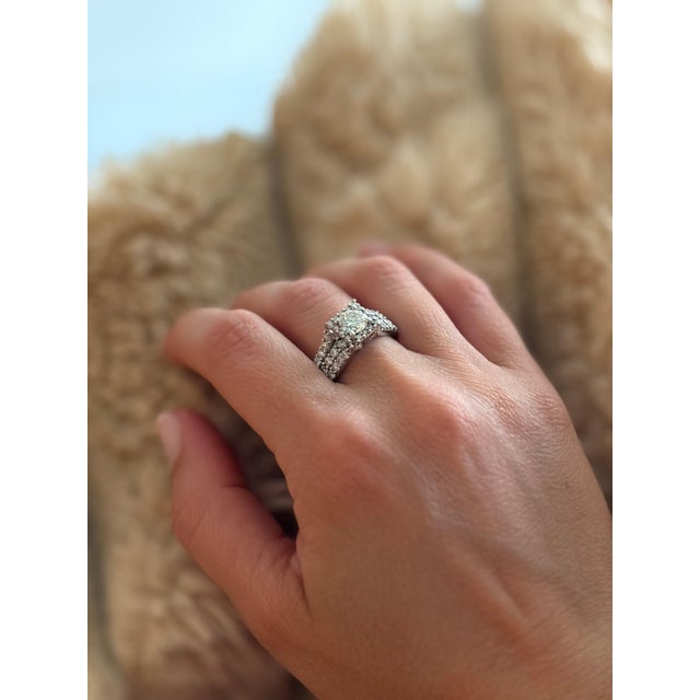 Metal 1 Ct Brilliant Round Center Diamond, 2 Ct 14 Karat White Gold Engagement Ring For Sale - Image 7 of 8