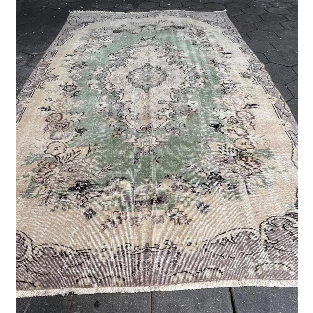 Blue Vintage Green and Beige Yuruk Rug, 1960s For Sale - Image 8 of 11