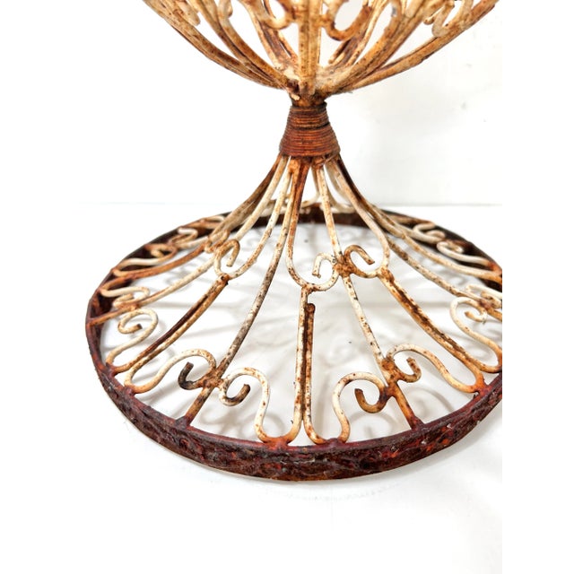 Terra Cotta Vintage Scrolled Wrought Iron Tulip Planter Basket For Sale - Image 8 of 8