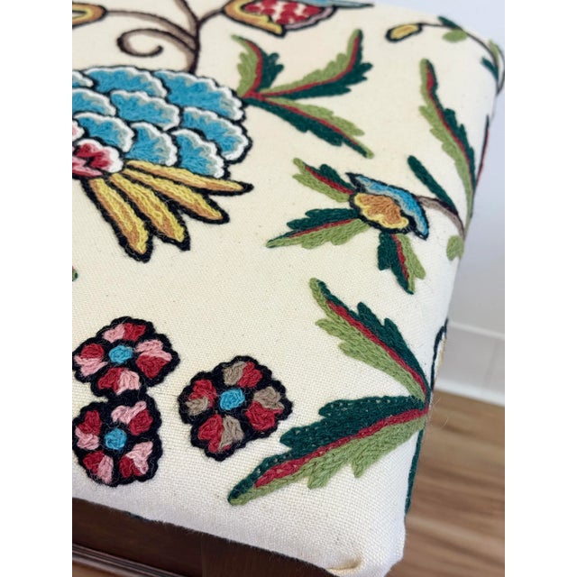 Newly Upholstered Vintage Bombay Company Turned Wood Stool For Sale - Image 10 of 11