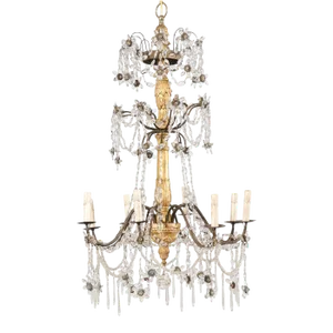 Mid 20th Century Italian Crystal & Gilt Column Chandelier