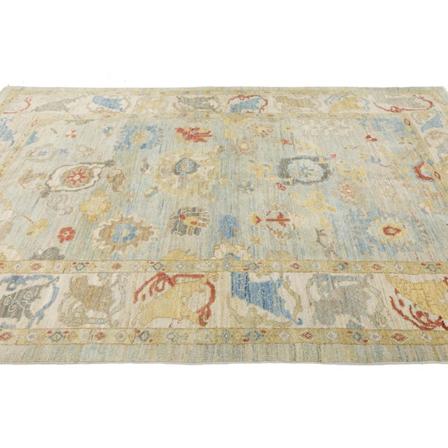 2010s Contemporary Sultanabad Wool Rug - Transitional All-Over Floral Sage Green & Blue For Sale - Image 5 of 10