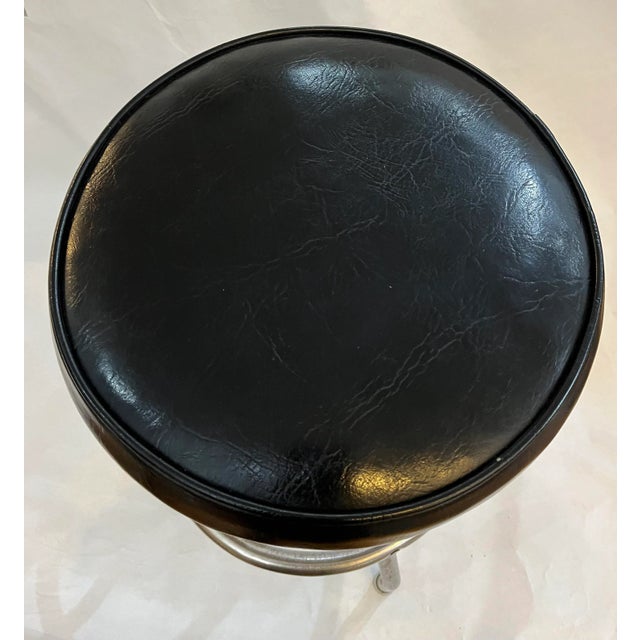 1970s 1970s Vintage Black Vinyl Seat & Chrome Base Bar Stool For Sale - Image 5 of 7